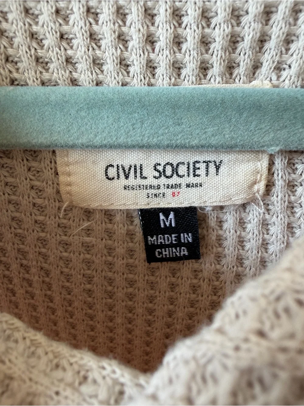 Men's Beige Hooded Waffle Knit Pullover Sweater
